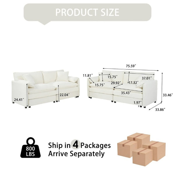 English Elm Oversized Chenille Cloud Loveseat Set Modular Deep Seat Sofa for Living Room Beige W3163S00079