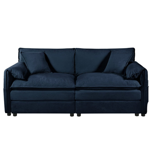 English Elm Old:w3163s00004 Modular Chenille Loveseat with Deep Cushioned Seat for Modern Living Spaces Blue W3163S00080