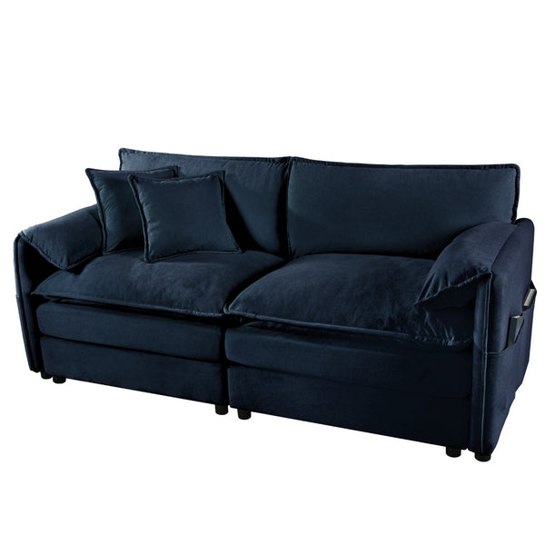 English Elm Old:w3163s00004 Modular Chenille Loveseat with Deep Cushioned Seat for Modern Living Spaces Blue W3163S00080