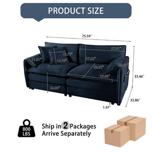English Elm Old:w3163s00004 Modular Chenille Loveseat with Deep Cushioned Seat for Modern Living Spaces Blue W3163S00080
