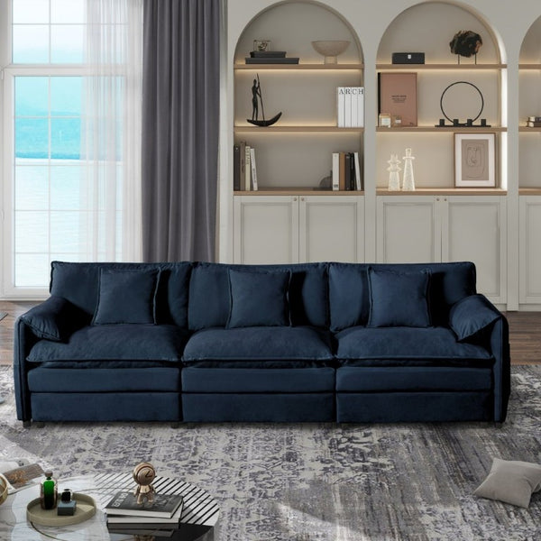 English Elm Oversized Modular Cloud Sectional Sofa in Plush Chenille for Living Room Lounging Blue W3163S00081