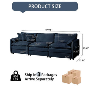 English Elm Oversized Modular Cloud Sectional Sofa in Plush Chenille for Living Room Lounging Blue W3163S00081