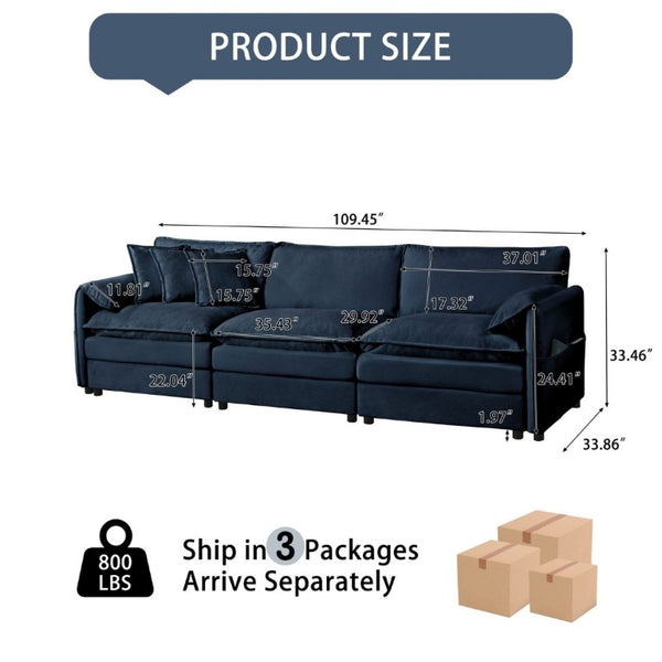 English Elm Oversized Modular Cloud Sectional Sofa in Plush Chenille for Living Room Lounging Blue W3163S00081