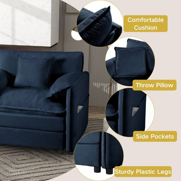 English Elm Oversized Modular Cloud Sectional Sofa in Plush Chenille for Living Room Lounging Blue W3163S00081