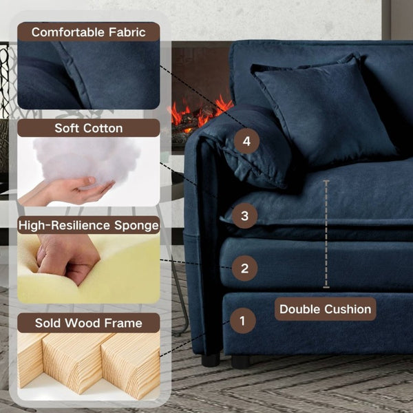 English Elm Oversized Modular Cloud Sectional Sofa in Plush Chenille for Living Room Lounging Blue W3163S00081