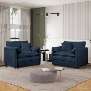 English Elm Oversized Chenille Accent Chairs Set of Two with Deep Foam Seat for Modern Living Rooms Blue W3163S00082