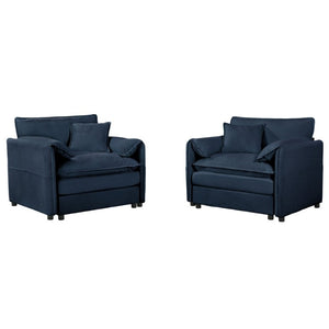 English Elm Oversized Chenille Accent Chairs Set of Two with Deep Foam Seat for Modern Living Rooms Blue W3163S00082