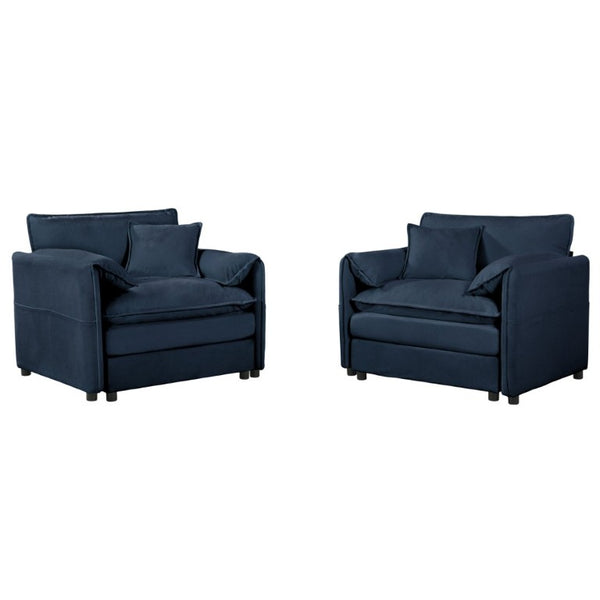 English Elm Oversized Chenille Accent Chairs Set of Two with Deep Foam Seat for Modern Living Rooms Blue W3163S00082