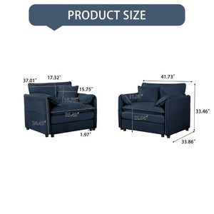 English Elm Oversized Chenille Accent Chairs Set of Two with Deep Foam Seat for Modern Living Rooms Blue W3163S00082
