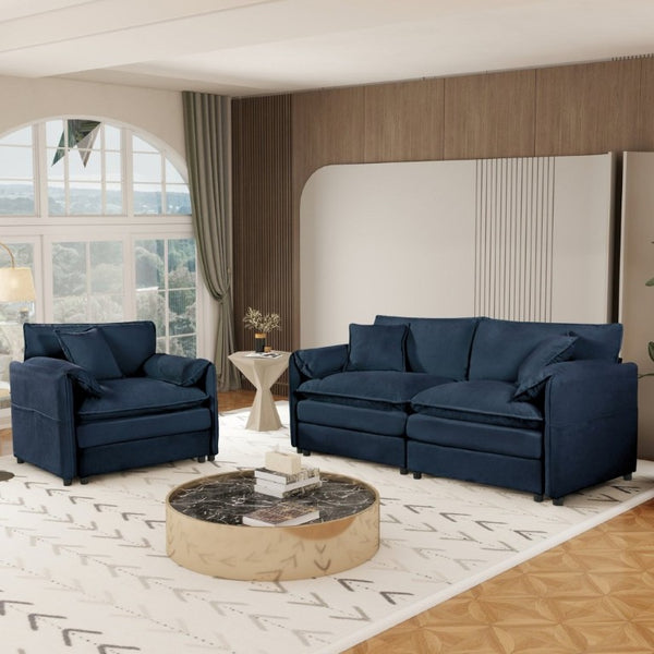 English Elm Luxury Chenille Cloud Loveseat and Armchair Set Deep Seat Modern Living Room Duo Blue W3163S00083
