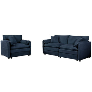 English Elm Luxury Chenille Cloud Loveseat and Armchair Set Deep Seat Modern Living Room Duo Blue W3163S00083