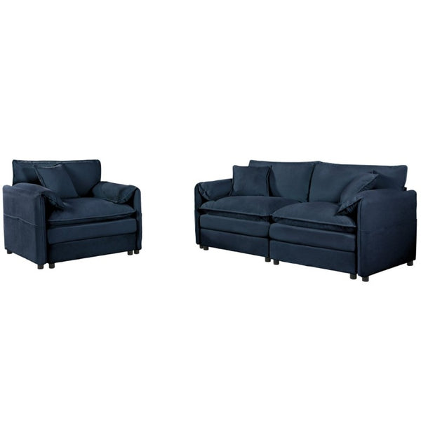 English Elm Luxury Chenille Cloud Loveseat and Armchair Set Deep Seat Modern Living Room Duo Blue W3163S00083