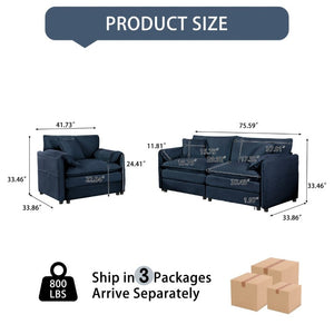 English Elm Luxury Chenille Cloud Loveseat and Armchair Set Deep Seat Modern Living Room Duo Blue W3163S00083