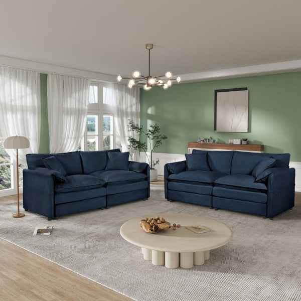 English Elm Oversized Chenille Cloud Loveseat Set Modular Deep Seat Sofa for Living Room Blue W3163S00084
