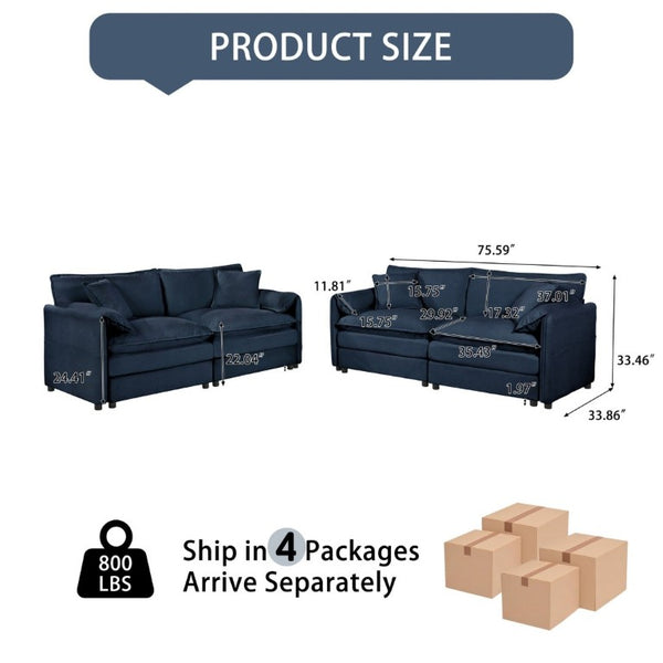 English Elm Oversized Chenille Cloud Loveseat Set Modular Deep Seat Sofa for Living Room Blue W3163S00084