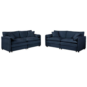 English Elm Oversized Chenille Cloud Loveseat Set Modular Deep Seat Sofa for Living Room Blue W3163S00084