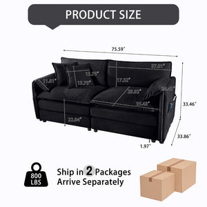 English Elm Old:w3163s00004 Modular Chenille Loveseat with Deep Cushioned Seat for Modern Living Spaces Black W3163S00085