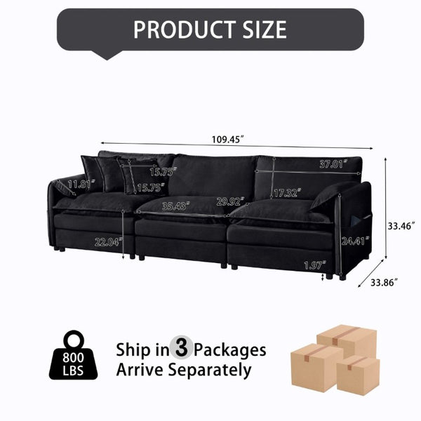 English Elm Oversized Modular Cloud Sectional Sofa in Plush Chenille for Living Room Lounging Black W3163S00086