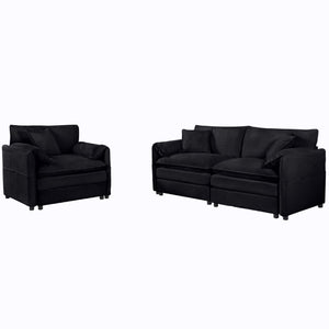 English Elm Luxury Chenille Cloud Loveseat and Armchair Set Deep Seat Modern Living Room Duo Black W3163S00087