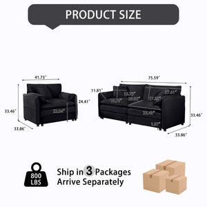 English Elm Luxury Chenille Cloud Loveseat and Armchair Set Deep Seat Modern Living Room Duo Black W3163S00087