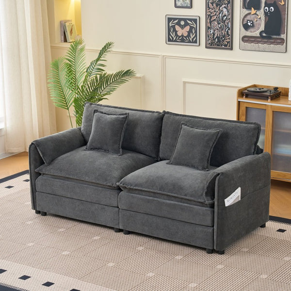 English Elm Oversized Chenille Loveseat with Deep Seat Modular Cloud Sofa for Modern Living Spaces W3163S00089