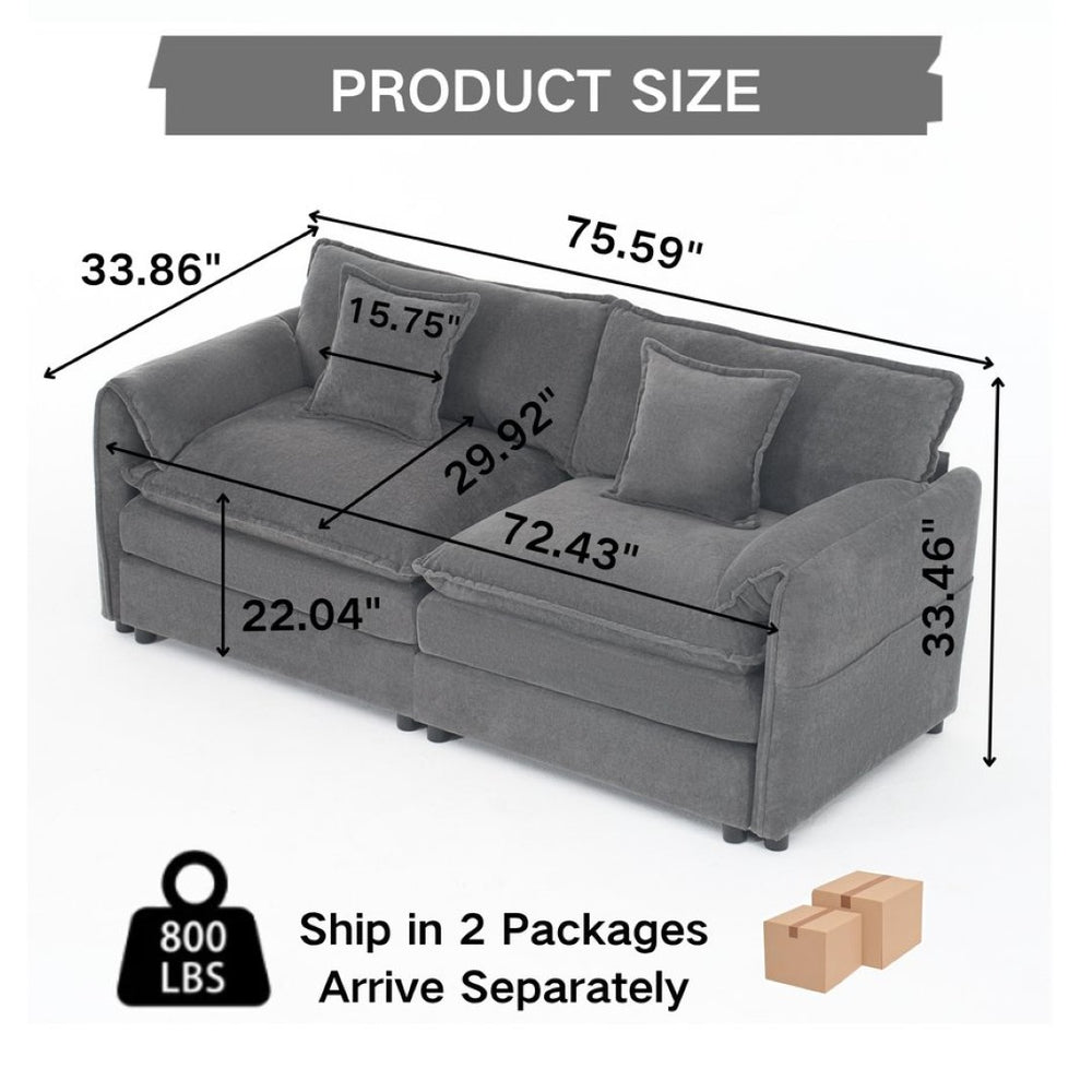 English Elm Oversized Chenille Loveseat with Deep Seat Modular Cloud Sofa for Modern Living Spaces W3163S00089