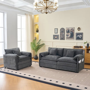 English Elm Luxury Chenille Cloud Loveseat and Armchair Set Deep Seat Modern Living Room Duo Grey W3163S00091