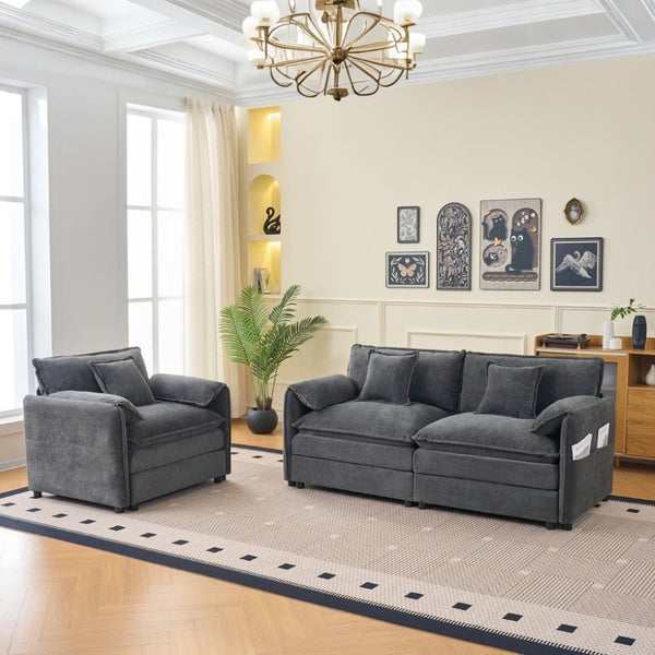 English Elm Luxury Chenille Cloud Loveseat and Armchair Set Deep Seat Modern Living Room Duo Grey W3163S00091