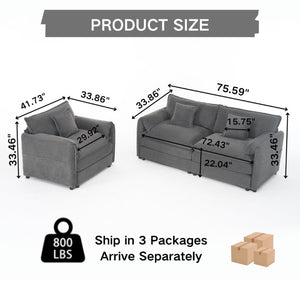 English Elm Luxury Chenille Cloud Loveseat and Armchair Set Deep Seat Modern Living Room Duo Grey W3163S00091
