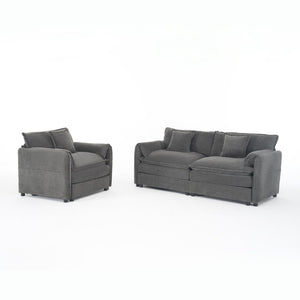 English Elm Luxury Chenille Cloud Loveseat and Armchair Set Deep Seat Modern Living Room Duo Grey W3163S00091