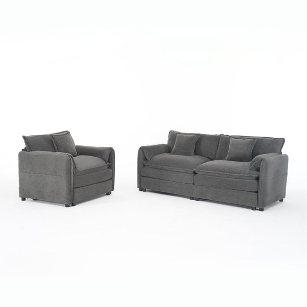 English Elm Luxury Chenille Cloud Loveseat and Armchair Set Deep Seat Modern Living Room Duo Grey W3163S00091