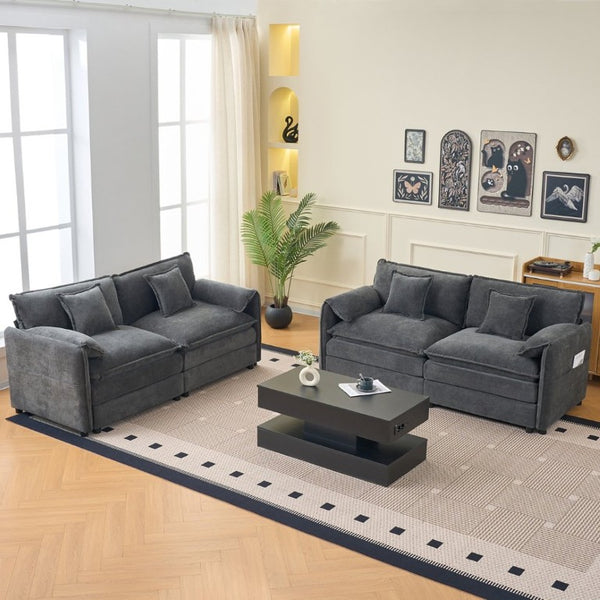English Elm Oversized Chenille Cloud Loveseat Set Modular Deep Seat Sofa for Living Room Grey W3163S00092