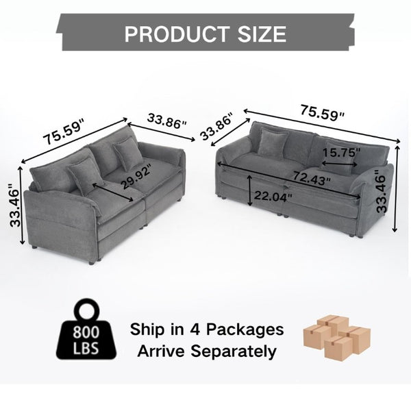 English Elm Oversized Chenille Cloud Loveseat Set Modular Deep Seat Sofa for Living Room Grey W3163S00092