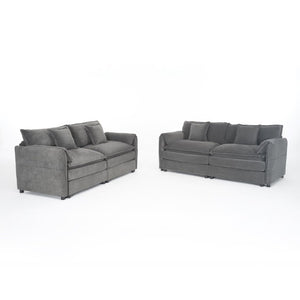 English Elm Oversized Chenille Cloud Loveseat Set Modular Deep Seat Sofa for Living Room Grey W3163S00092