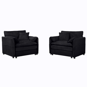 English Elm Oversized Chenille Accent Chairs Set of Two with Deep Foam Seat for Modern Living Rooms Black W3163S00093