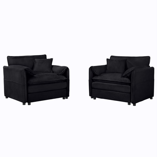 English Elm Oversized Chenille Accent Chairs Set of Two with Deep Foam Seat for Modern Living Rooms Black W3163S00093