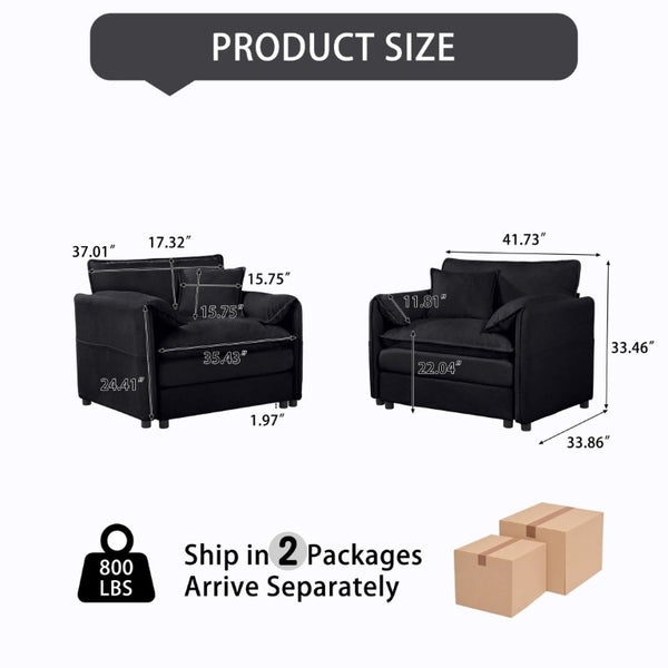English Elm Oversized Chenille Accent Chairs Set of Two with Deep Foam Seat for Modern Living Rooms Black W3163S00093
