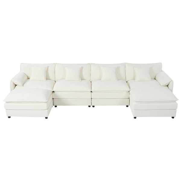 English Elm Old:w3163s00028 Modular U Shaped Chenille Sectional with Two Ottomans for Deep Sink Comfort Beige W3163S00095