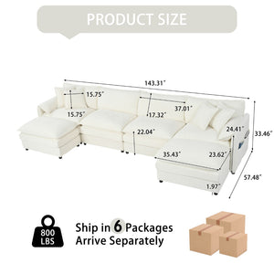 English Elm Old:w3163s00028 Modular U Shaped Chenille Sectional with Two Ottomans for Deep Sink Comfort Beige W3163S00095