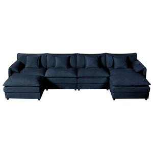 English Elm Old:w3163s00028 Modular U Shaped Chenille Sectional with Two Ottomans for Deep Sink Comfort Blue W3163S00096