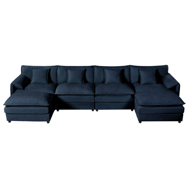 English Elm Old:w3163s00028 Modular U Shaped Chenille Sectional with Two Ottomans for Deep Sink Comfort Blue W3163S00096
