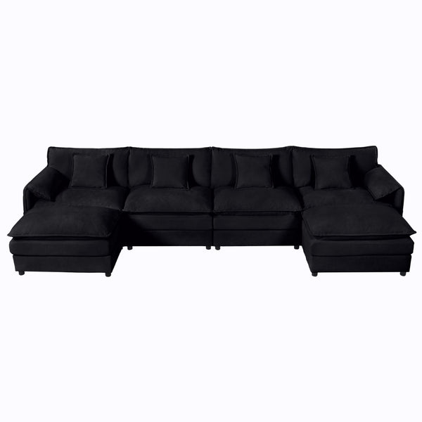English Elm Old:w3163s00028 Modular U Shaped Chenille Sectional with Two Ottomans for Deep Sink Comfort Black W3163S00097