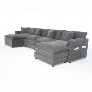 English Elm Modular U Shaped Sectional Sofa Deep Seat Chenille Cloud Couch with Two Ottomans W3163S00098
