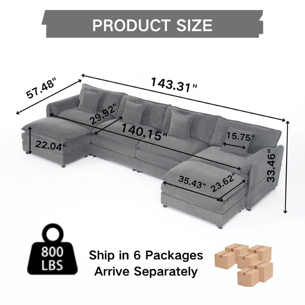 English Elm Modular U Shaped Sectional Sofa Deep Seat Chenille Cloud Couch with Two Ottomans W3163S00098