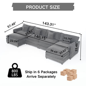 English Elm Modular U Shaped Sectional Sofa Deep Seat Chenille Cloud Couch with Two Ottomans W3163S00098