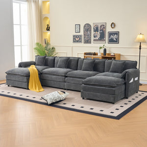 English Elm Modular U Shaped Sectional Sofa Deep Seat Chenille Cloud Couch with Two Ottomans W3163S00098