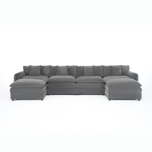 English Elm Modular U Shaped Sectional Sofa Deep Seat Chenille Cloud Couch with Two Ottomans W3163S00098
