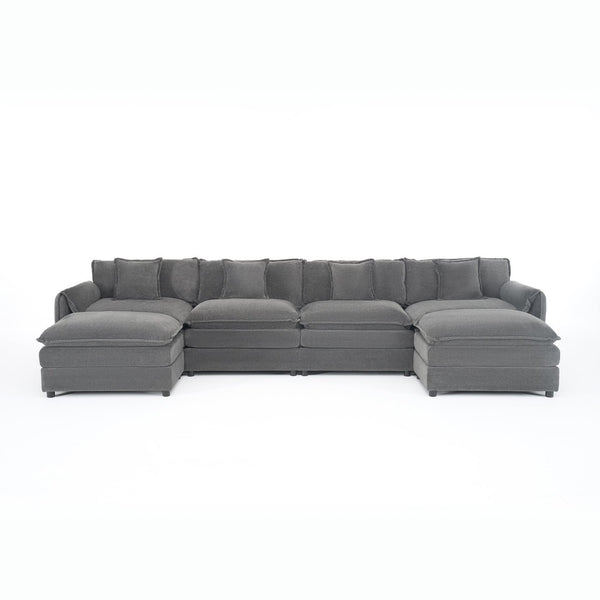 English Elm Modular U Shaped Sectional Sofa Deep Seat Chenille Cloud Couch with Two Ottomans W3163S00098