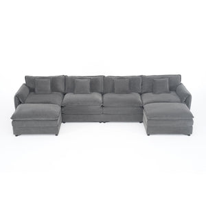 English Elm Modular U Shaped Sectional Sofa Deep Seat Chenille Cloud Couch with Two Ottomans W3163S00098