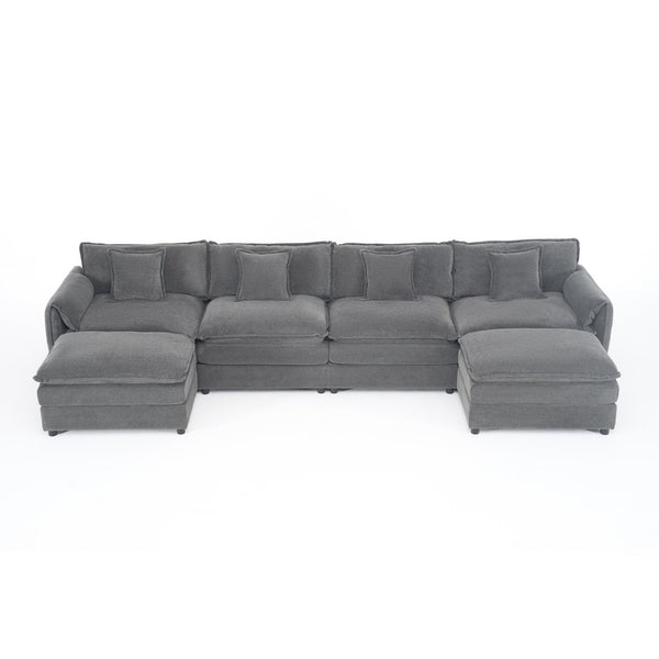English Elm Modular U Shaped Sectional Sofa Deep Seat Chenille Cloud Couch with Two Ottomans W3163S00098